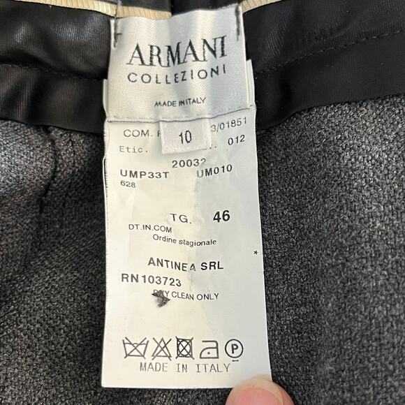 Armani Collezioni Dark Gray Wool Blend Antinea SRL Trousers Dress Slacks Pant 10 - Picture 3 of 12